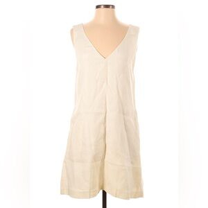 Theory cream linen double v-neck dress, small petite